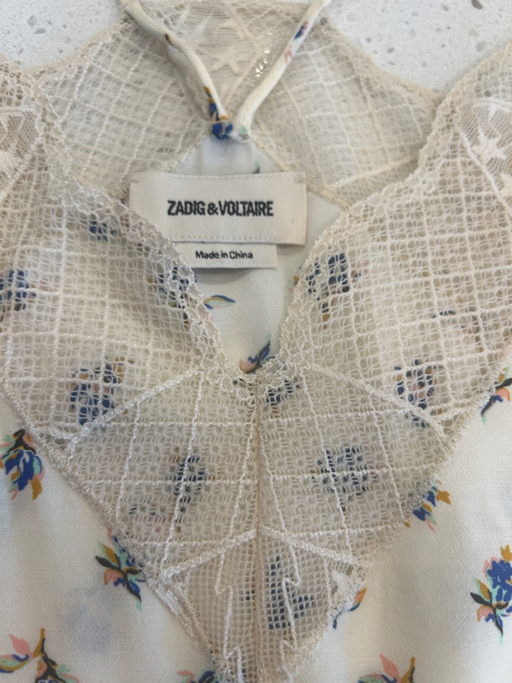 Zadig & Voltaire  Christ Vanilla  Flower/ Lace Trim Camisole Top. - Picture 5 of 8